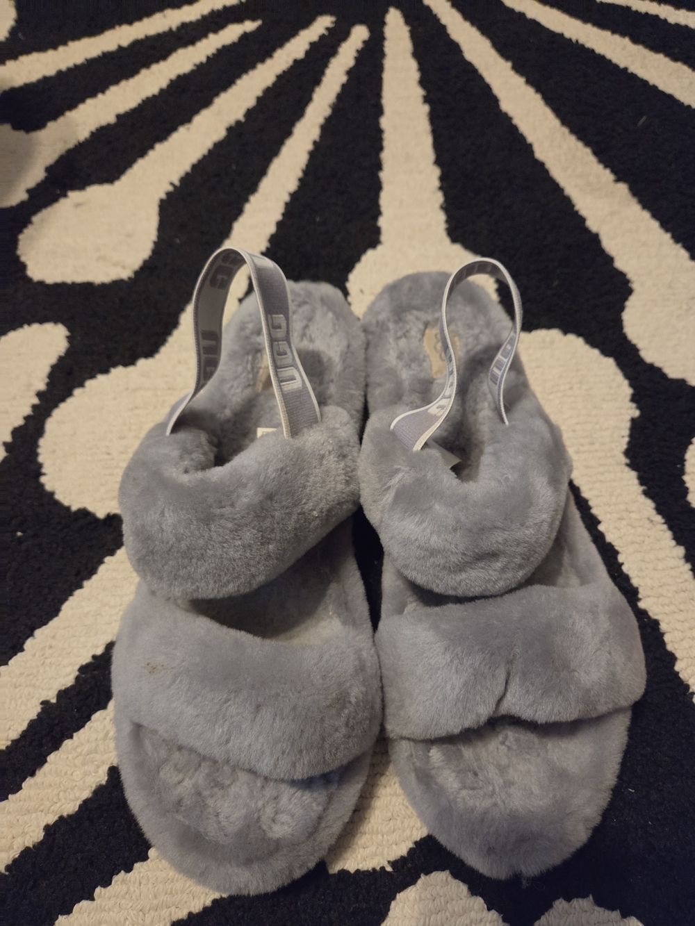 UGG Women's Grey Plush Slingback Slide Slippers